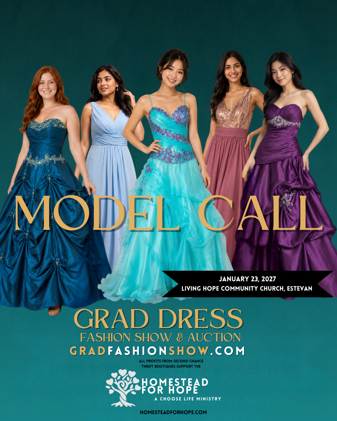 Model Call — Grad Dress Fashion Show & Auction, January 23, 2027, Living Hope Community Church, Estevan